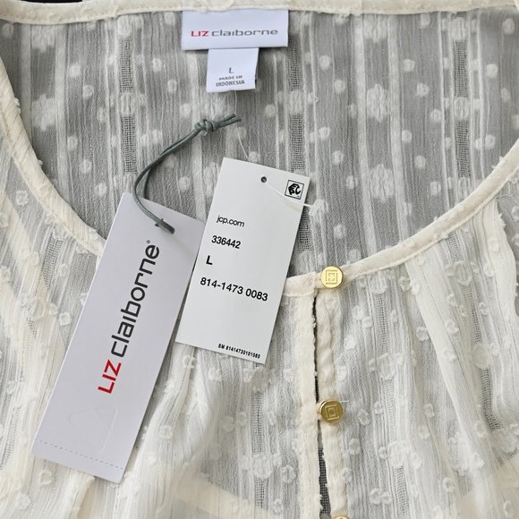 LIZ CLAIBORNE Ivory Pullover Long Sleeve Blouse with Camisole - Size L - NWT - Picture 5 of 13
